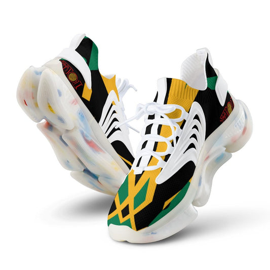 Colourful sneakers with a unique design on a white background