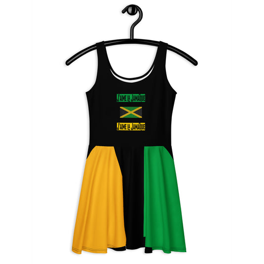 Moi AQuthentique product mockup of a black, yellow and green jamaica style dress