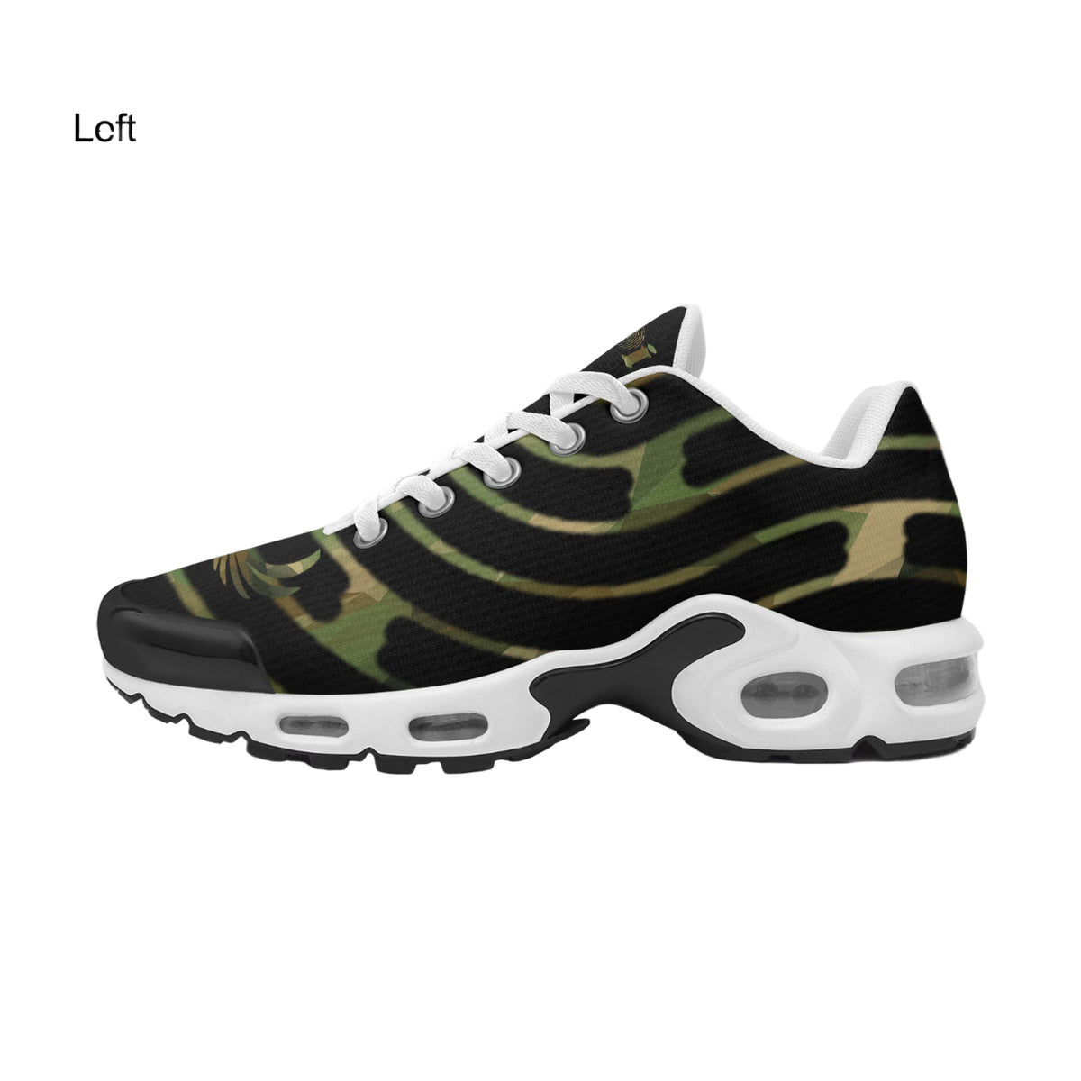 Camouflage sneaker with white sole on a white background