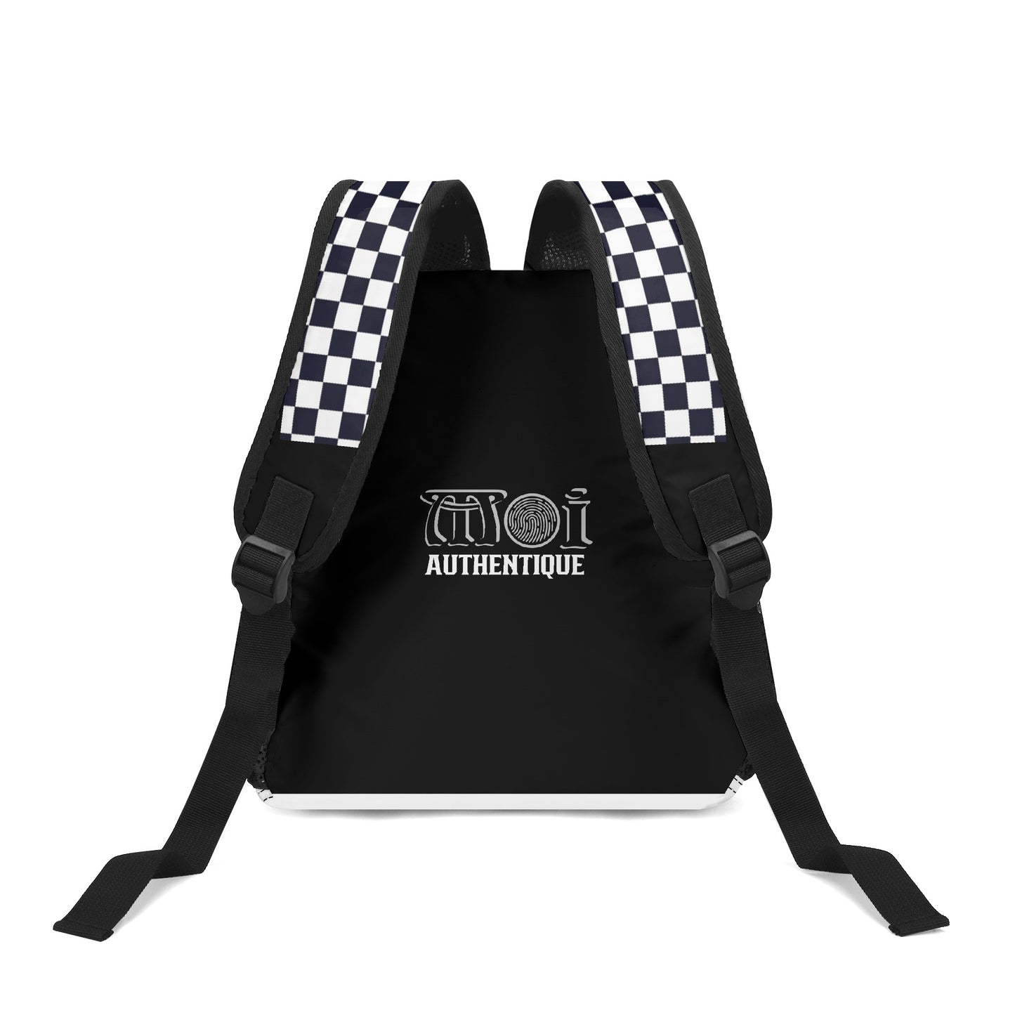 Rear view of a backpack with logo