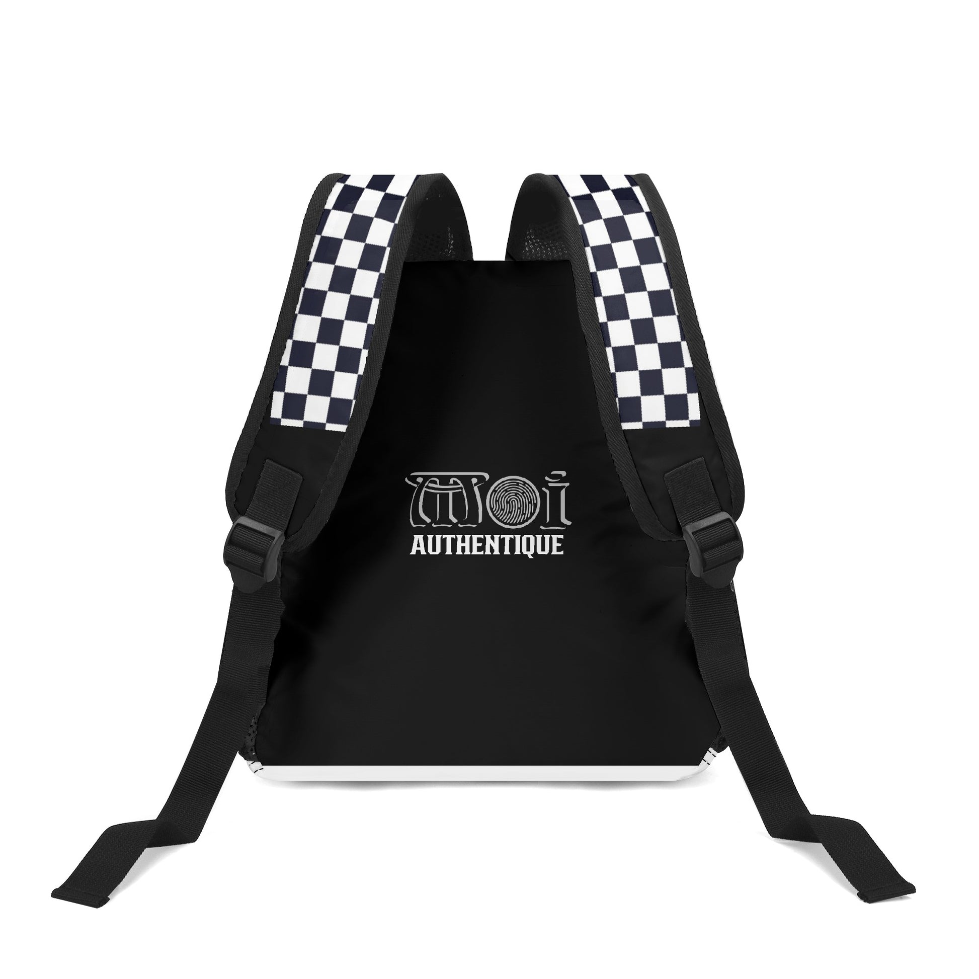Rear view of a backpack with logo