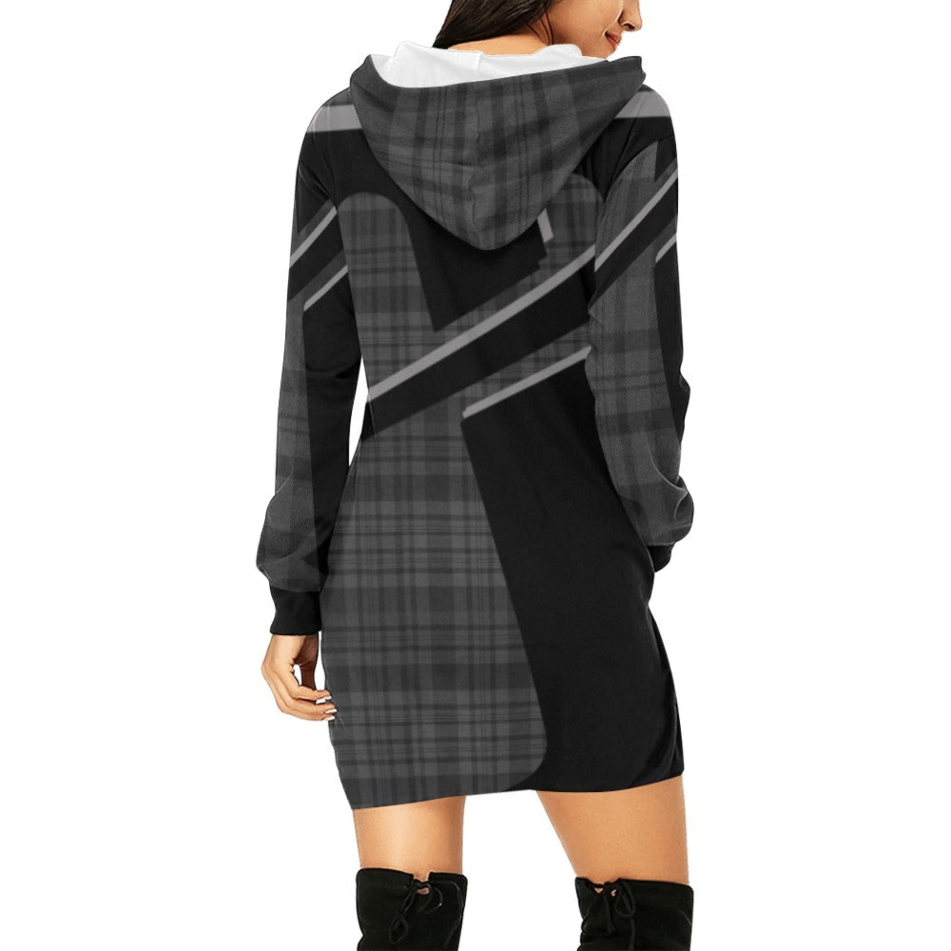 Plaid patterned hoodie dress on a white background