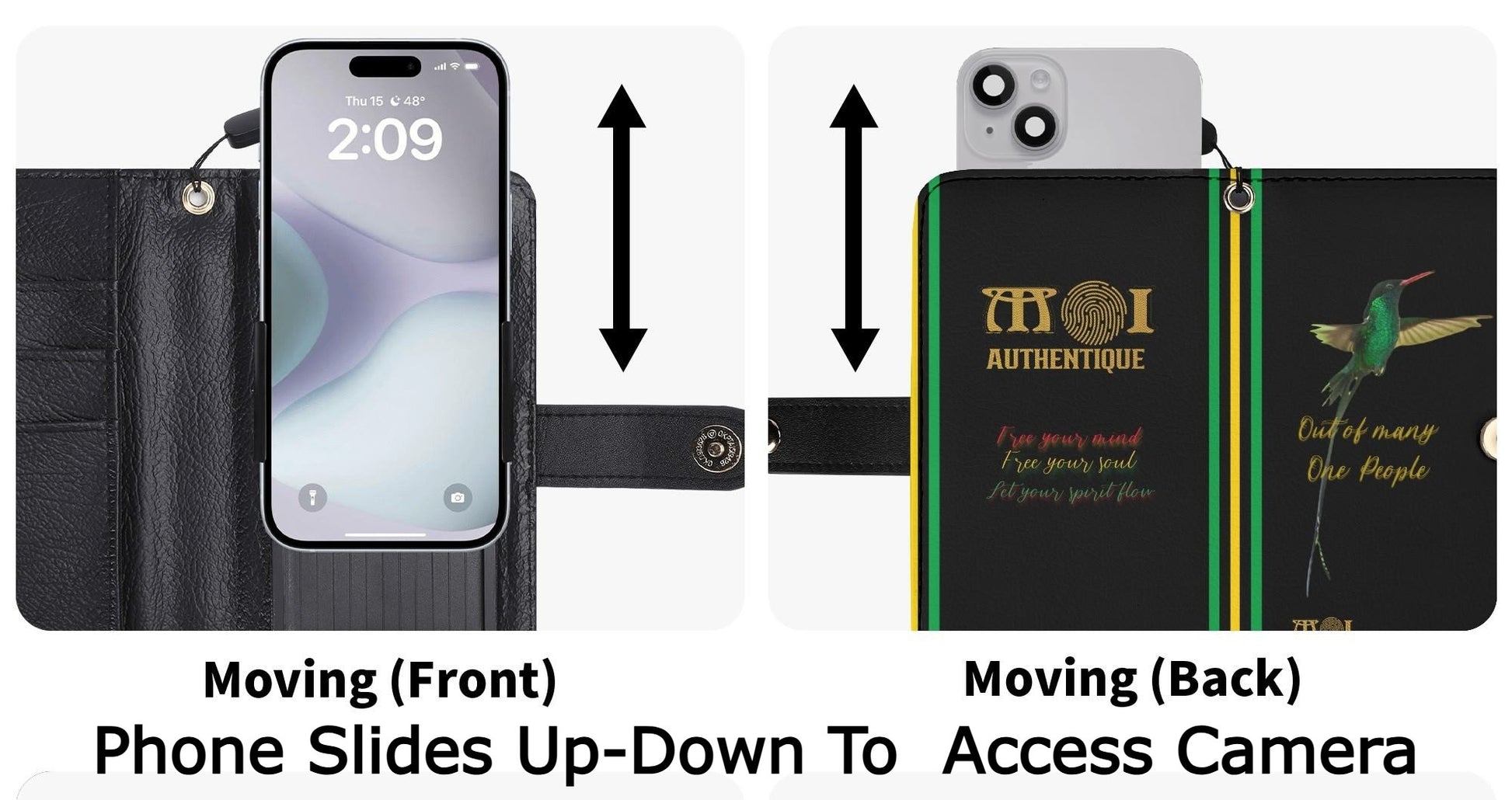 Picture of the outside and inside of a black phone case