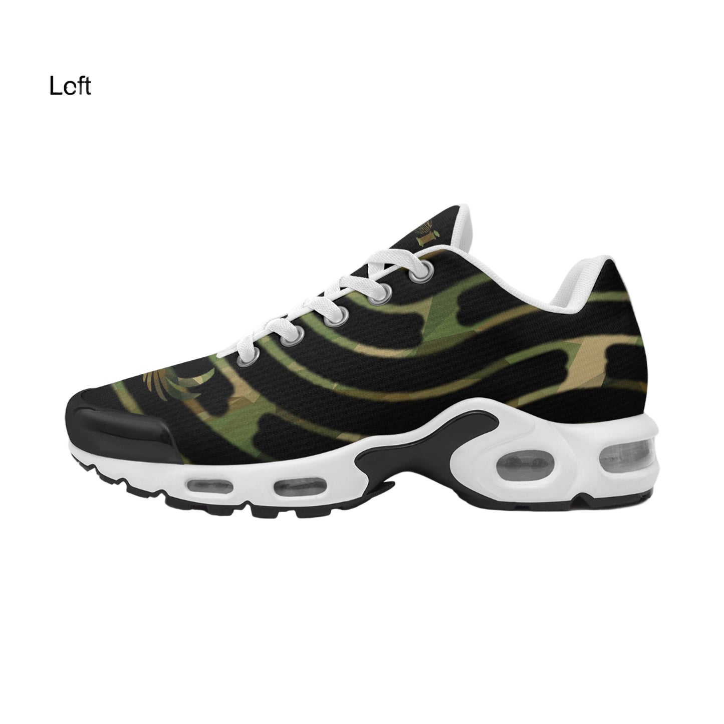 Camouflage sneaker with white sole on a white background